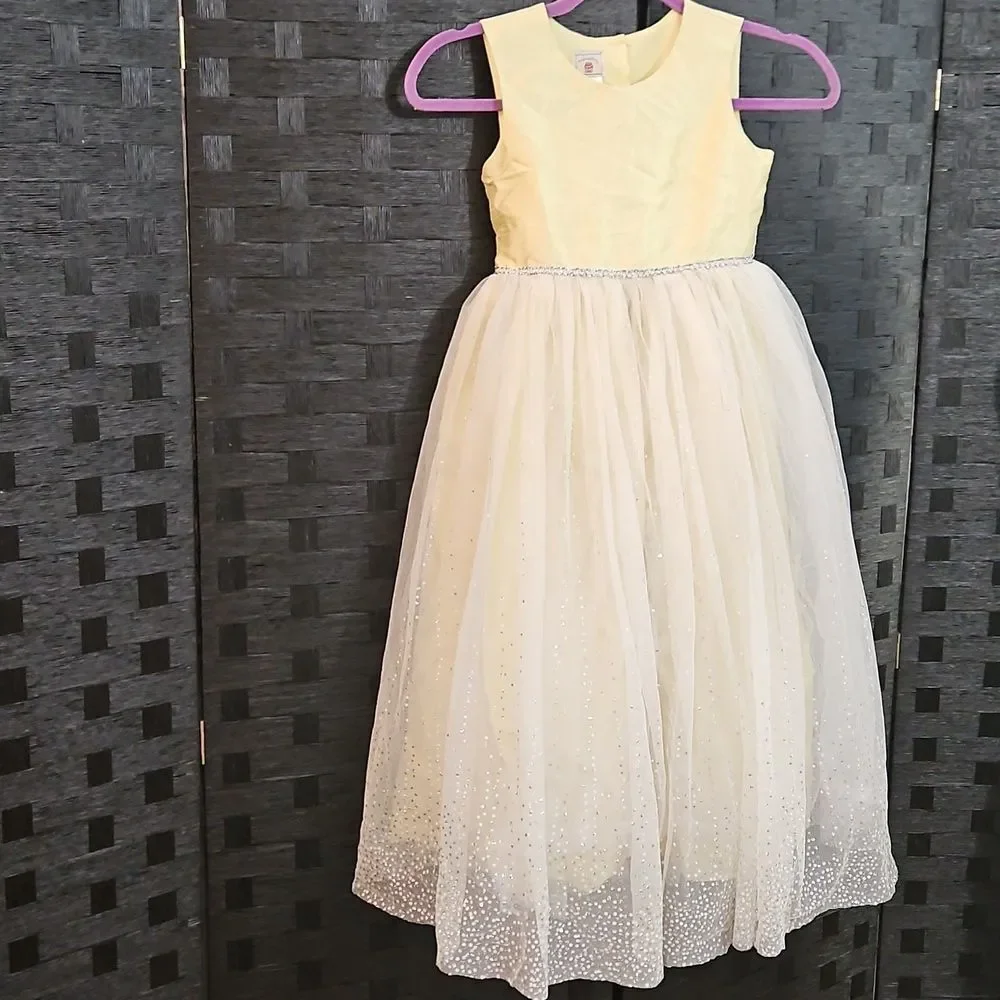Marmellata Yellow and White Sparkly Girls Dress Size 7